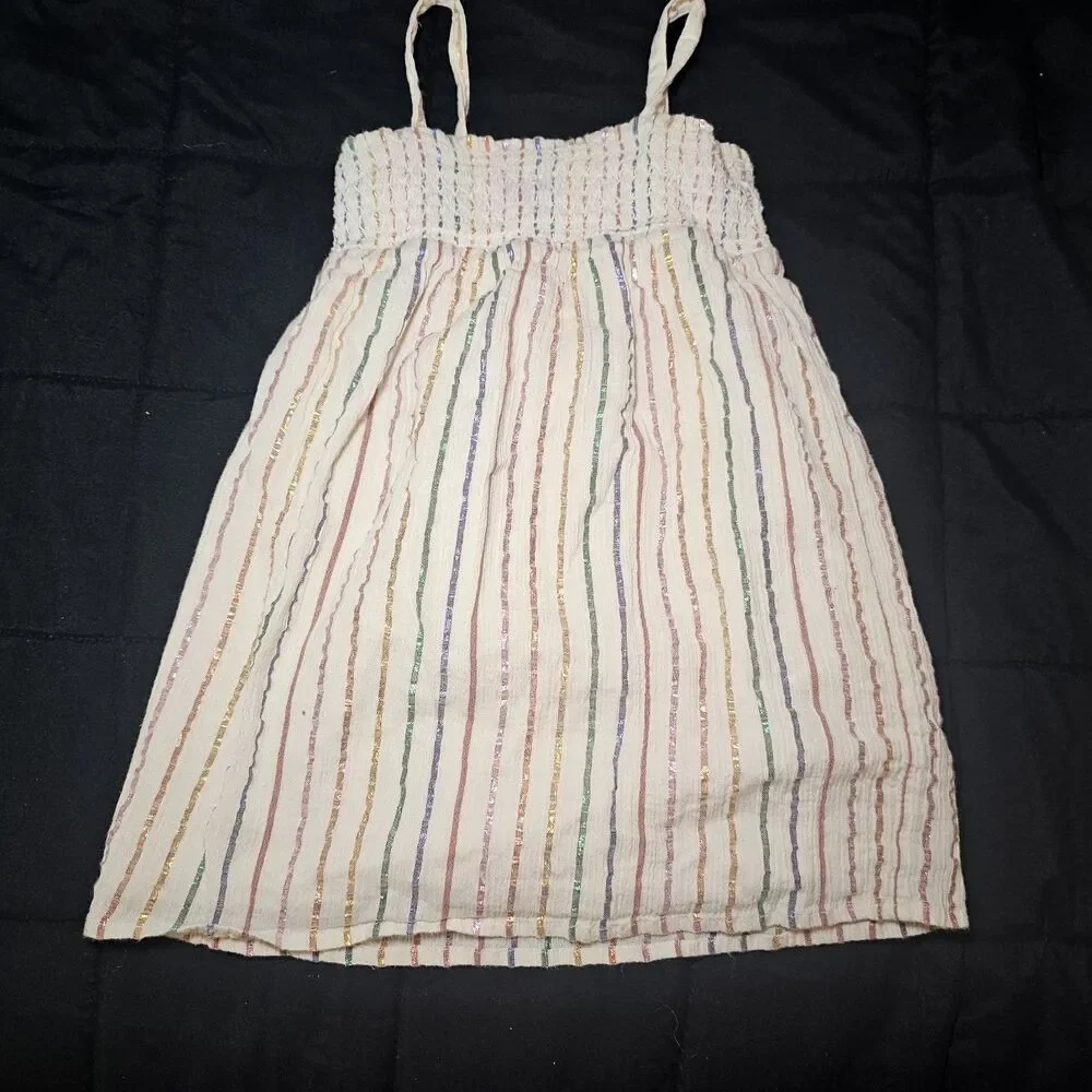 Gap Toddler Girls Metallic Rainbow Striped Smocked Summer Dress Size 3